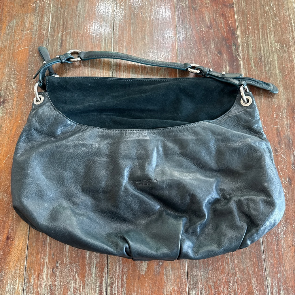 Tosca Blu Emerald Green Leather Suede Silver Hardware Shoulder Bag W Dust Bag